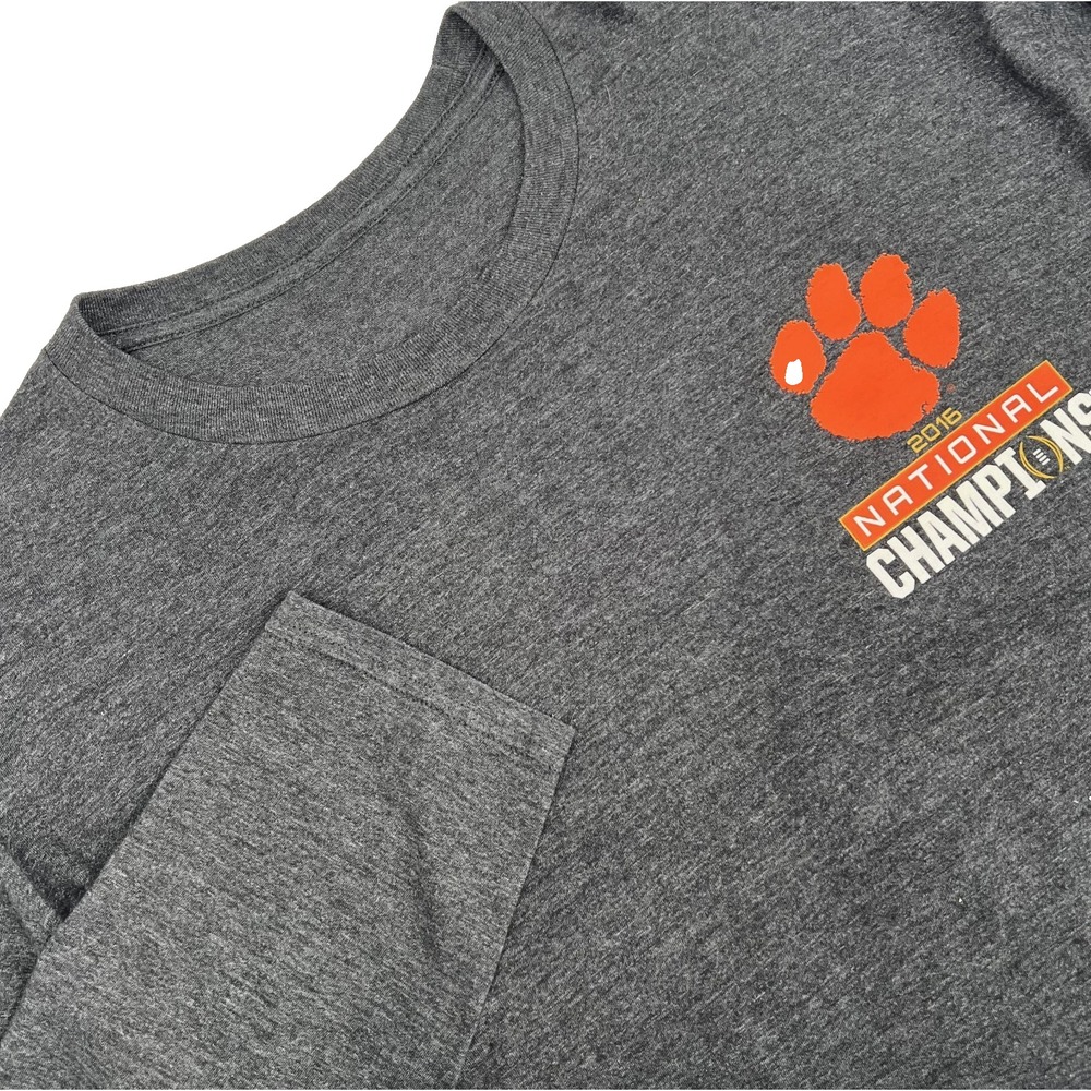 FANATICS Adult XL Heather Gray CLEMSON TIGERS 2016 National Champions LS T-Shirt
